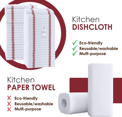 Dish Towels Set (Value Pack of 45) Size 15x25 Inch, 100% Cotton Soft & Absorbent Linen Kitchen Towels, Tea Towels, Reusable Cleaning Cloths for Household Cleaning (Red)