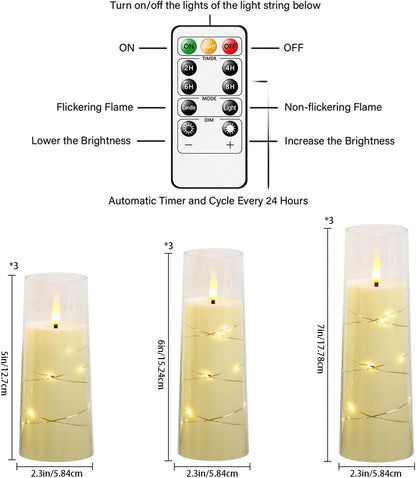 Flickering Flameless LED Candles,Battery Operated Candles 9 Pcs with Embedded Star String,Acrylic LED Pillar Candles with Remote,Suitable for Home Decoration to Create an Atmosphere (Ivory)