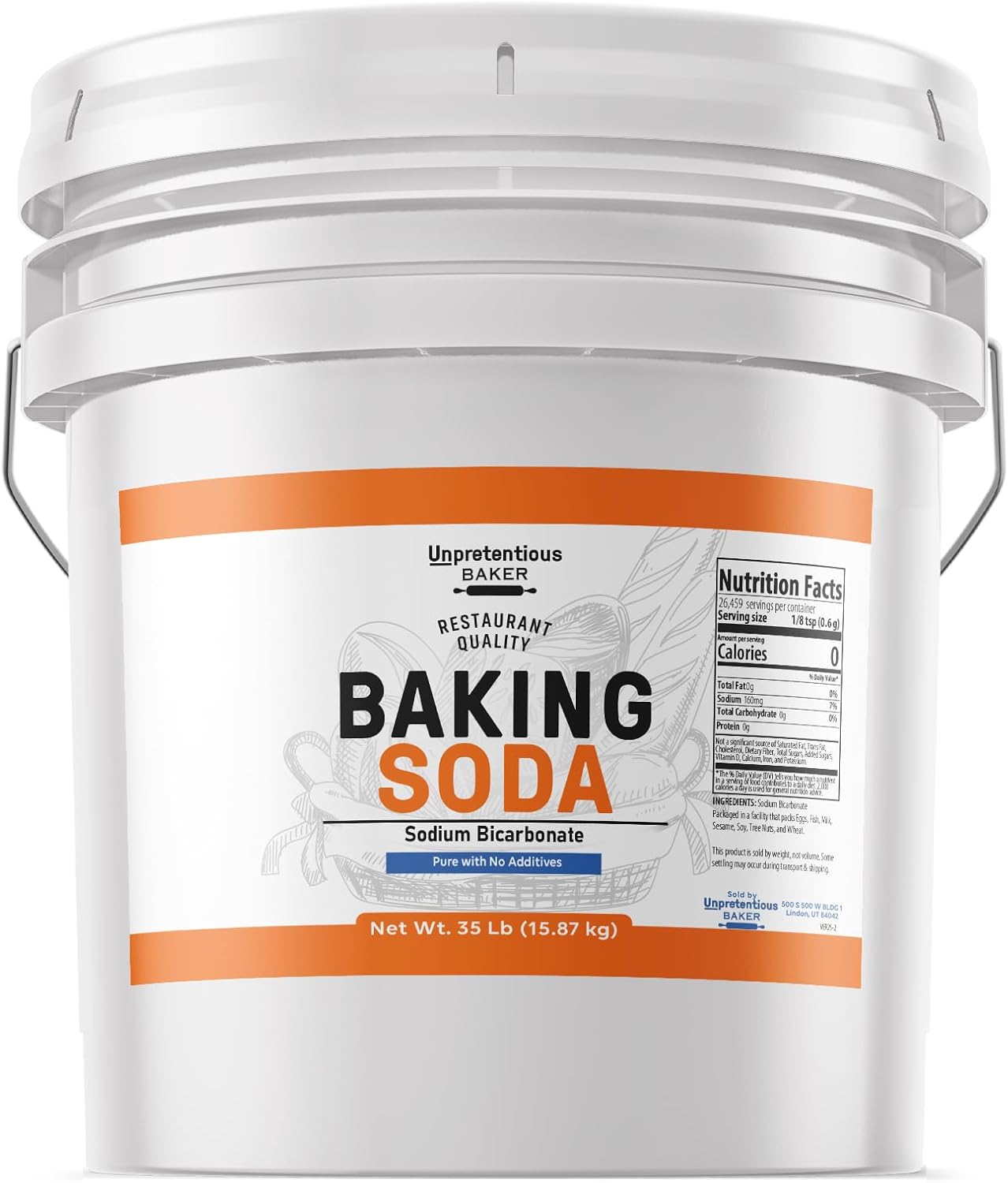 Unpretentious Baker Baking Soda, 35 Pounds, Cooking, Baking, Cleaning & (3.5 Gallon)