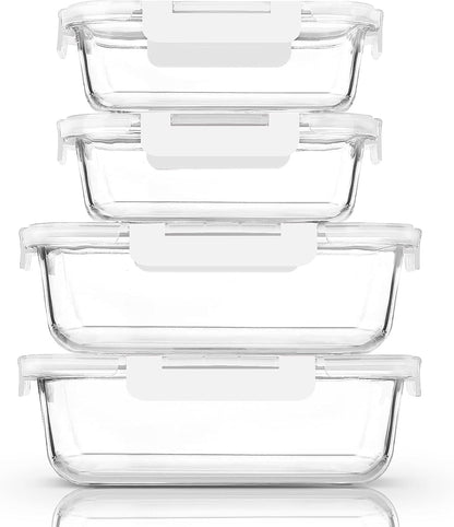 [80 oz & 36 oz]Extra Large Glass Food Storage/Baking Containers Set with Lids, 2 Pack 80 oz(10 cup)&2 Pack 36 oz (4.5 cup)Airtight Glass Container,Microwave,Oven,Freezer and Dishwasher, White