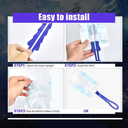 Duster Refills Compatible with Swiffer Duster, Heavy Duty Multi Surface Duster Replacement with 1 Extra Handle for Cleaning Furniture, Blinds, Ceiling Fans and Car (Blue-50 Pack)