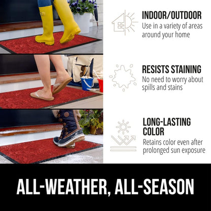 GORILLA GRIP 100% Waterproof All-Season WeatherMax Doormat 35x23, US Designed Natural Rubber, Stain and Fade Resistant, Low Profile Indoor Outdoor Door Mats, Easy Clean Patio Mat, Red Vintage Wine