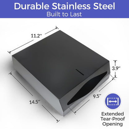 Paper Towel Dispenser Wall Mount, Matte Black Stainless Steel Commercial Paper Towel Holder with Lock, Large Capacity 400 C Fold/525 Multifold Towels