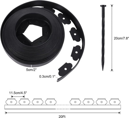 No Dig Durable Garden Landscape Edging Kit, 2" Tall Black Plastic Lawn Border for Landscaping, Flower Gardens, Lawn (100FT+ 120pcs Anchoring Spikes, Black)