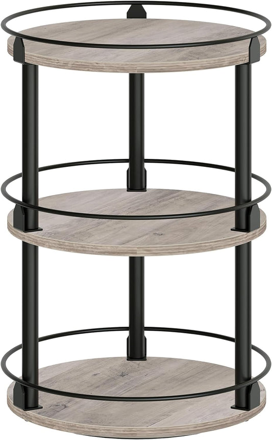 3-Tier Lazy Susan Organizer, Rotating Spice Rack, Spinning Organizer, Industrial Turntable Spice Rack Organizer for Cabinet, Kitchen Countertop, Greige and Black SR23BG