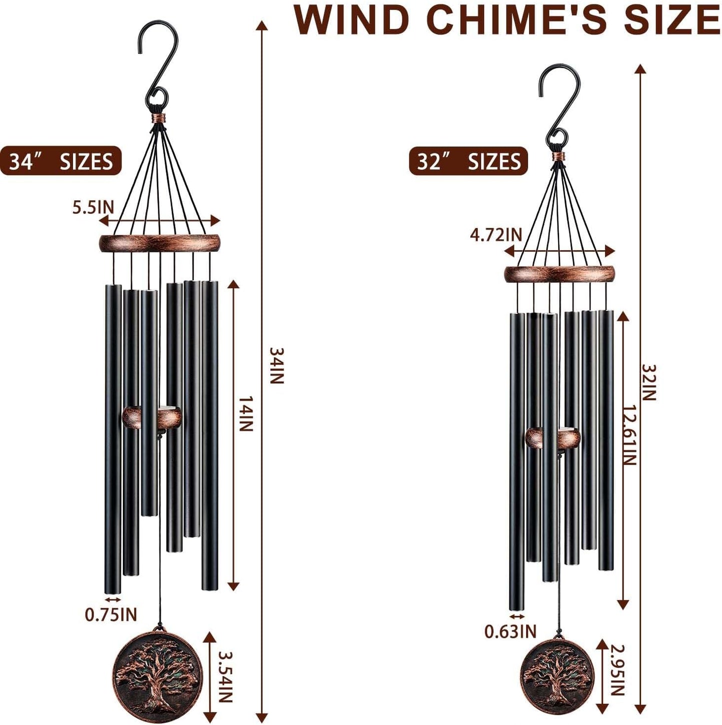 Wind Chimes for Outside, Tree of Life Deep Tone Vintage Wind Chime Outdoor Clearance, Sympathy/Memorial/Festivals/Birthday Gift for Mom Dad Grandma, Home Garden Patio Decor (32" Tree of Life)
