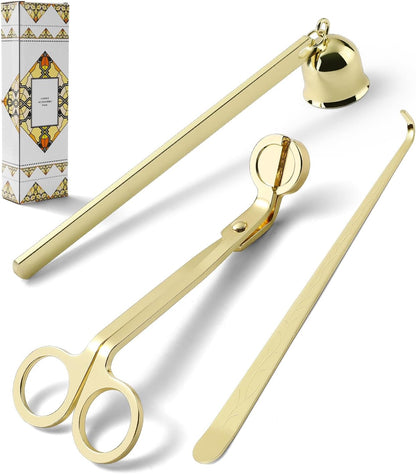 PATOISE 3 in 1 Candle Accessory Set, Candle Wick Trimmer Cutter Mini, Candle Snuffer, Candle Wick Dipper in Gift Package for Candle Aromatherapy Lovers(3PCS Gold)
