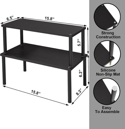 Cabinet Organizer Shelf(Set of 2),Kitchen Counter Shelves,Bamboo Spice Rack Countertop and Cabinet,Stackable Expandable,Large(Black)