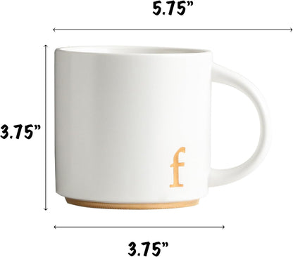COLLECTIVE HOME - Monogram Ceramic Mugs, 15 oz Golden Initial Coffee Cups, Elegant Alphabet Tea Mugs, Elegant Personalized Mug with Gift Box, Luxurious Cups for Office and Home (f)