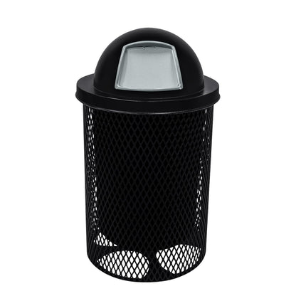 COATEDOUTDOORFURNITURE RDT-BLK Heavy Duty 32 Gallon Round Trash Receptacle, Liner Included, Black with Dome Lid, Made in America