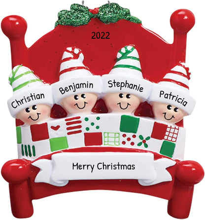 Bedtime Family of 4 Ornament 2025 Personalized Family Christmas Ornaments 2025 | Tucked in Together Holiday Keepsake Personalized Tree Ornaments for Grandchildren Siblings & Grandkids of Four Ornament