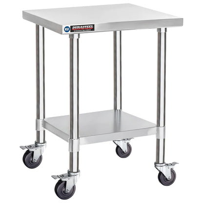 DuraSteel 30x18 NSF Stainless Steel Cart Work Table - Heavy Duty Rolling Food Prep Table - Metal Utility Cart on Wheels Caster, Grill Stand Microwave Outdoor Kitchen Tables Countertop Island Large Top