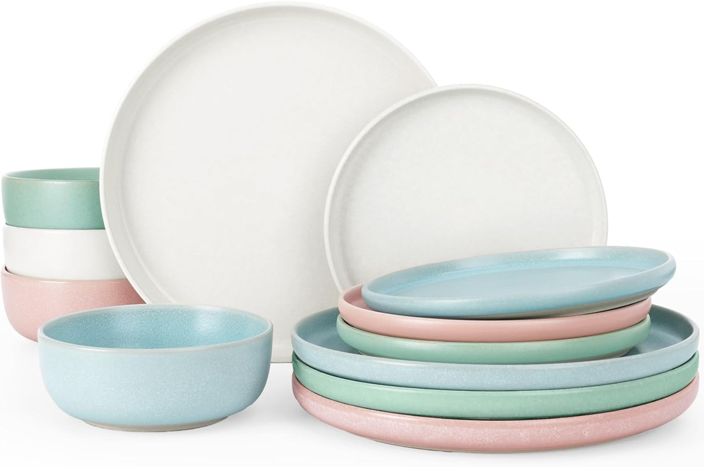 Famiware Milkyway Plates and Bowls Sets, 12 Pieces Dinnerware Sets, Reactive Glaze Dish Set, Stoneware Dishes Set for 4, Matte Multi-color