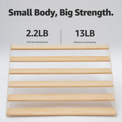 nianfeng Tiered Spice Rack, 6-Tier Spice Pantry Kitchen Cabinet Organizer, 19.9-Inch, Natural Wood Acrylic Stair Riser Stand, Countertop Seasoning Shelf