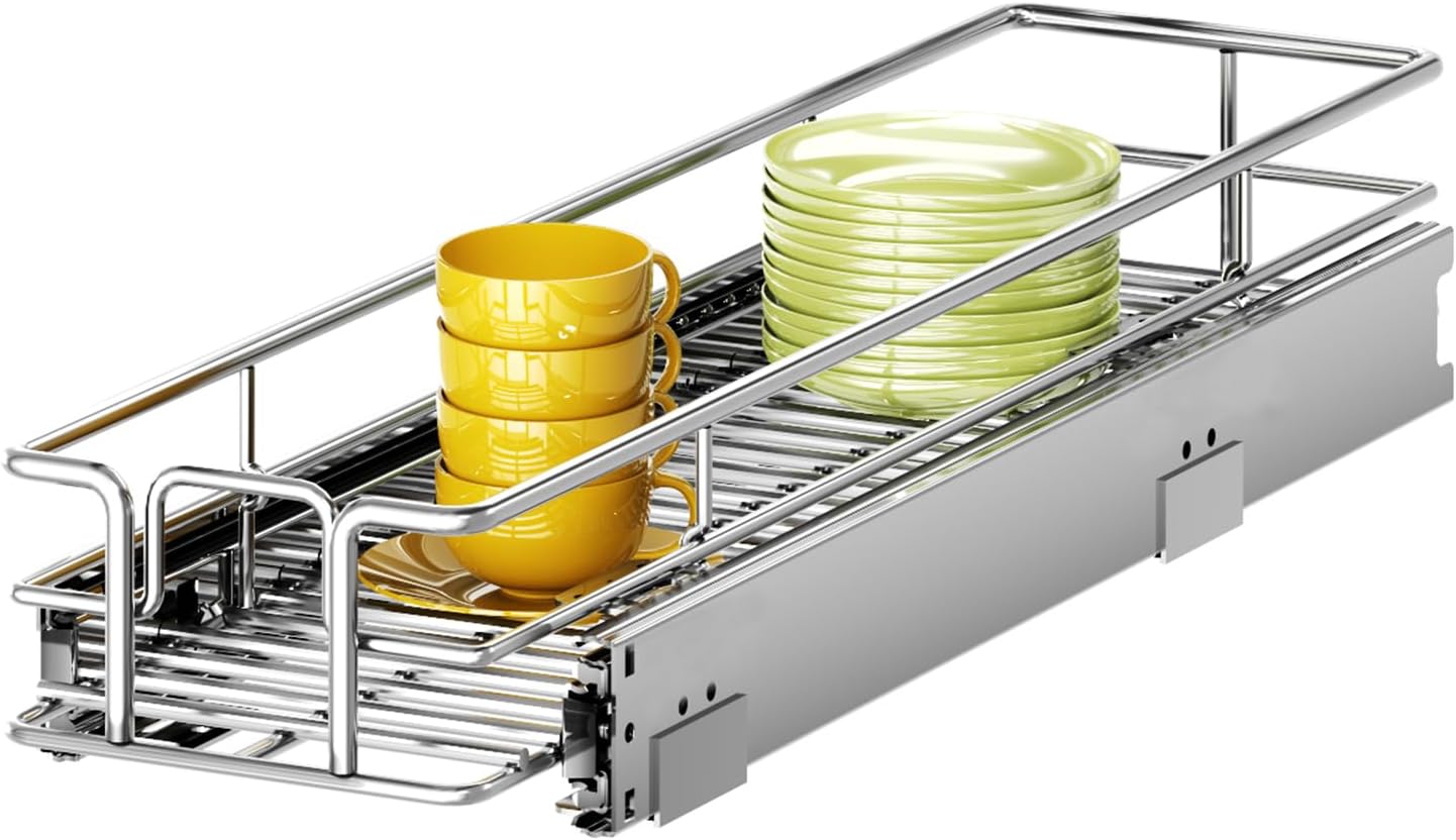 Pull Out Cabinet Organizer 5½" W x 21½" D, Heavy Duty Cabinet Pull Out Shelves, Slide Out Drawers Organization for Kitchen Cabinets Bathroom