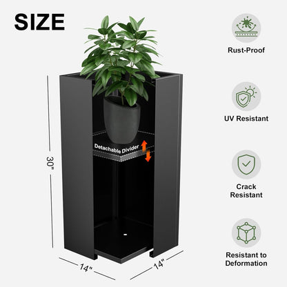 Metal Planter Box, Planter Boxes Outdoor Heavy Duty Metal Garden Planter Spliced Flower Pot with Partitions, All-Weather Use with Drainage Holes for Patio/Porch-30 x 14" x 14"