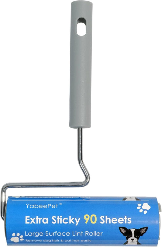 Extra Sticky Large Surface Lint Roller, 6.3'' Giant Lint Roller for Pet Hair, Lint Remover Roller for Cat Hair, Clothes, Furniture (1 Handle + 90 Sheets)