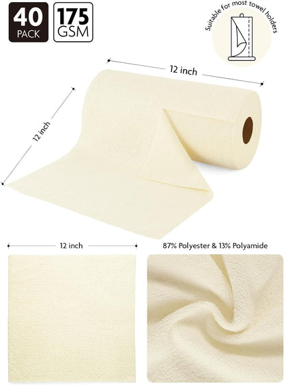 Fantasticlean Microfiber Cleaning Cloth Roll -40 Pack, Tear Away Microfiber Towels, 12" x 12", Reusable, Washable, Scratch Free, Ultra Absorbent Dish Rags for Car, Home, Garage or Shop (Beige)