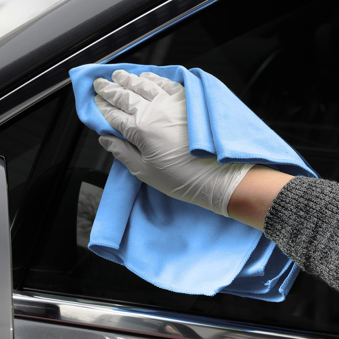 Mr. Lustre Microfiber Glass Cleaning Towels for Cars – 16 x 16 in, Ultra-Fine, Streak-Free, Lint-Free, Scratch-Free Auto Detailing Cloths, Window & Car Towel, Removes Water Spots, Blue (6-Pack)