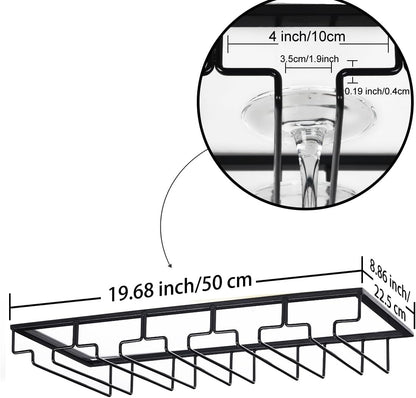 Wine Glass Rack - Under Cabinet Stemware Wine Glass Holder Glasses Storage Hanger 2 Pack Metal Organizer for Bar Kitchen 5 Rows Black