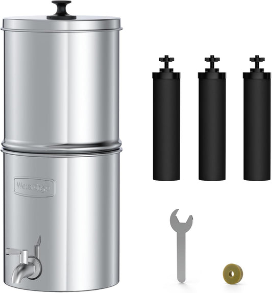 Waterdrop Gravity-fed Water Filter System, with Upgrade 3 Black Carbon Filters and Metal Spigot, 9000 Gallon Longer Lifespan and 150% Faster Flow, King Tank Series, 2.25G