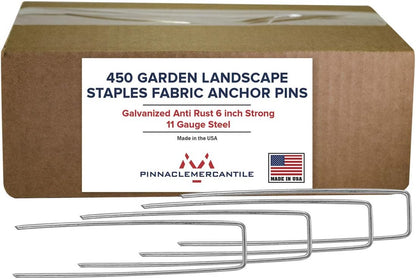 Pinnacle Mercantile USA Made 450 Pack Garden Landscape Staples Weed Barrier Fabric Stakes Galvanized 6 inch Pins Anti Rust Sod Staple 11 Gauge Steel