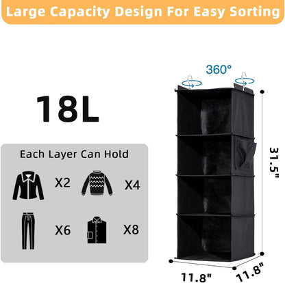 2 Packs Hanging Closet Organizer, 4-Shelf Closet Organizers and Storage with Side Pockets, Collapsible Hanging Shelves for Closet & RV & College Dorm,Black