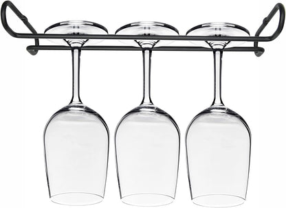 10 Inch Wine Glass Rack Under Cabinet Shelf Stemware Storage Hanging Hanger Organizer Glasses Holder with Drying Under Counter Metal for Kitchen and Bar Set of 2 Black