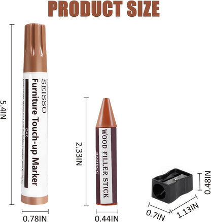 SEISSO Furniture Repair Kit, 18 Colors Touch Up Markers and Wood Filler Sticks with Wood Polish Wax - Furniture Touch Up Kit Cover Up Scratches, Stains, Holes for Wooden Table, Cabinet, Floors, Door