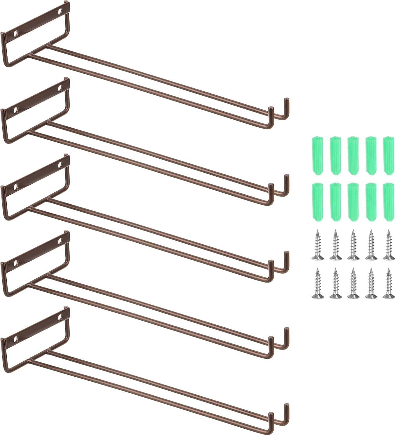 uxcell 5Pcs Wine Glass Rack, 11.81 Inch Iron Wine Glasses Rack Under Cabinet Stemware Rack - Wall Mountable Wine Glass Holder Storage Hanger for Bars Coffee Restaurants Kitchens, Bronze