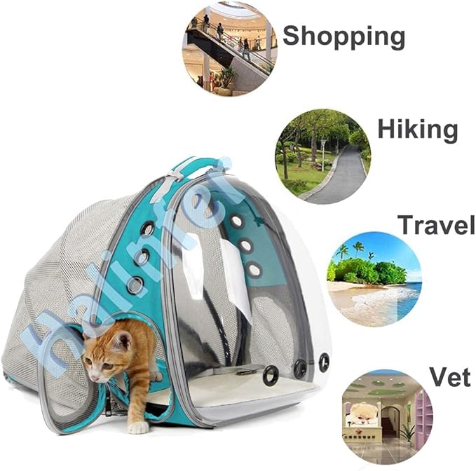 halinfer Back Expandable Cat Backpack Carrier, Fit up to 12 lbs, Space Capsule Bubble Window Pet Carrier Backpack for Cat and Small Puppy
