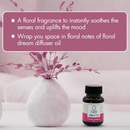 G's Breeze Floral Dream Diffuser Oil Refill - Luxurious Rose, Lily & Jasmine Blend for Long Lasting Floral Freshness – Ideal Scent for Home & Office – Create an Uplifting Atmosphere - 60 ML