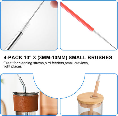 8 Pack Straw Brush Cleaner with Different Diameters (3mm-30mm) - 12" Long Nylon Brush for Water Bottles, Baby Bottles, Sippy Cups & Tumblers | Reusable Tube Cleaner for Straws and Narrow Pipes