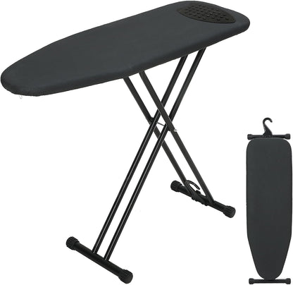 Ironing Board 43x13 with Iron Rest, RAINHOL Compact Iron Board Full Size with Thick Cover and Pad, Easy Storage Hanger with Heat-Resistant Silicone Pad, Space Saving and Height Adjustable, Black