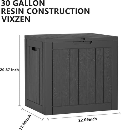 Vixzen 30 Gallon Resin Deck Box, Lockable Outdoor Storage Box for Patio Cushions Storage Furniture,Garden Tools, Pool Supplies, Weatherproof and UV Resistant- Black