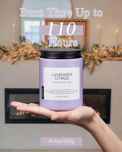 M&SENSE Lavender Citrus Candles, 19.4oz 110H Burn Time Large Natural Soy Candles for Home Scented, Stress Relief Aromatherapy Gifts for Mom Friends Teacher & Spa, Bath, Yoga