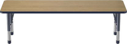 FDP Rectangle (24 x 60 inch) Classroom Table with Adjustable Chunky Toddler Legs (15-24 in); Preschool, Kinder and Daycare Furniture - Pasadena Oak Top/Navy Edge and Legs