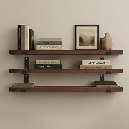 CONSDAN Floating Shelves for Wall Mounted Book Shelf Hanging Shelves Floating Bookshelf for Bedroom, Bathroom, Living Room, Kitchen USA Grown Solid Hardwood, Dark Maple 16x7.5x1.5 in (Set of 3)