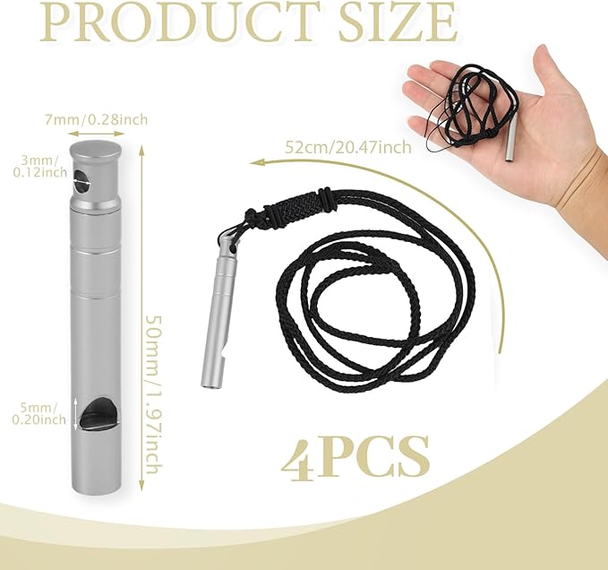 Titanium Emergency Whistle, 120DB Survival Safety Whistles with Black Lanyard, Outdoor Small Lifesaving Loud Whistle for Coaches Sports Boating Dog Training Hiking Camping