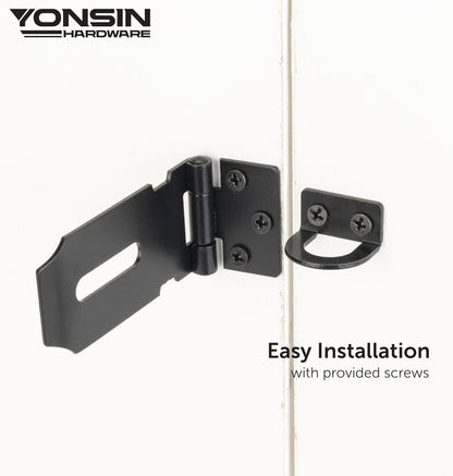 3" Door Padlock Safety Hasp Latch 2 Pcs, Door Hasp Clasp Lock Gate Shed Hasp Latch Lock for Door Window Cabinet Pet Cage Toolbox Shed Fence, 304 Stainless Steel, Matte Black Finish