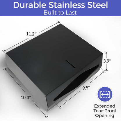 Paper Towel Dispenser Wall Mount, Matte Black Stainless Steel Commercial Paper Towel Holder with Lock, Large Capacity 250 C Fold/300 Multifold Towels