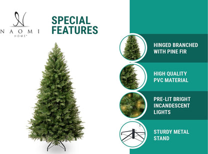 Traditional Artificial Fir Christmas Tree with Lights by Naomi Home Green/9 Ft/Included