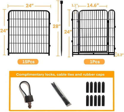 24 in(H) Decorative Garden Fence with Gate,16 Panels Total 31.4 Ft(L) Heavy Duty Iron Animal Barrier Fence for Yard,Suitable for Indoor Pet Or Outdoor Dog Fencing, Garden Border Fence