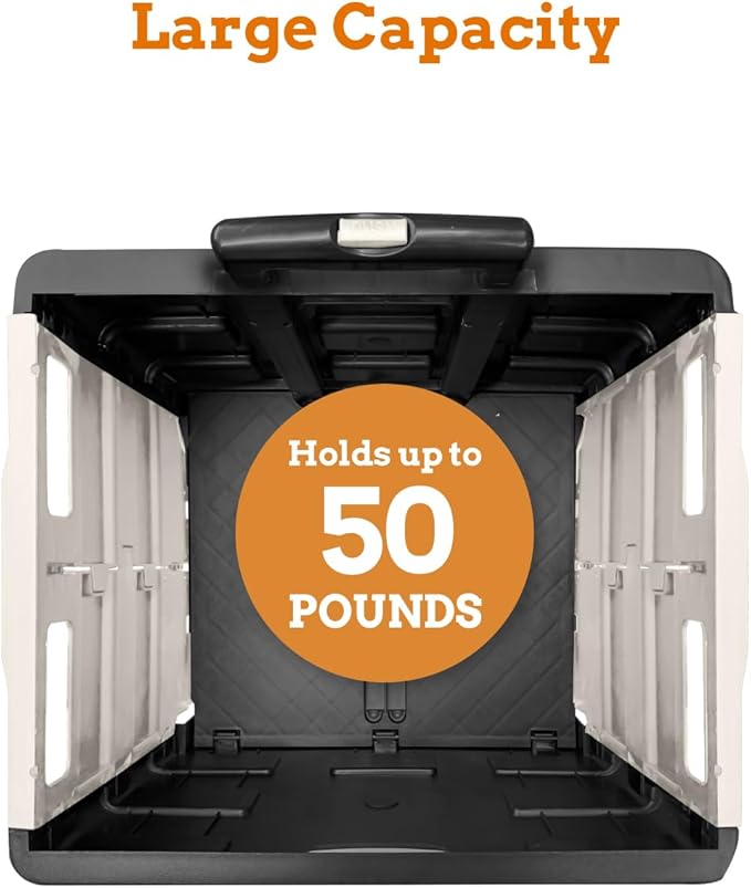 Inspired Living Ultra-Slim Rolling Collapsible Storage Pack-N-Roll Utility-carts, with Telescopic Handle, for Home, Garden, Shopping, Office, School use, Medium, White & Black