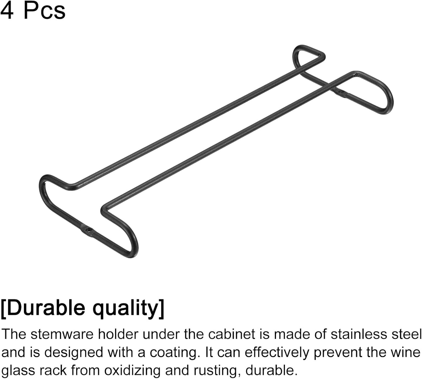 uxcell Wine Glass Rack Under Cabinet, 4Pcs 10-Inch Stemware Wine Glass Hanging Rack Stainless Steel Wine Glass Organizer Storage Hanger for 5.5mm Stemware Column, Black