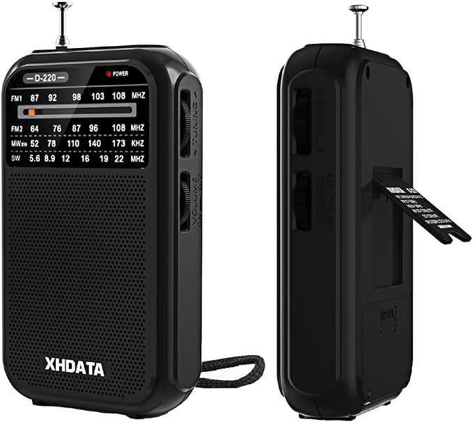 XHDATA D220 Portable Radio AM FM SW Shortwave Receiver Pocket Radios, 2 AA Battery Operated Transistor Radio with Excellent Reception for Gift, Family, Elder (Black)