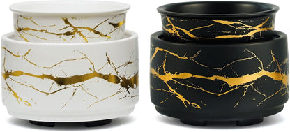 PALANCHY Wax Melt Warmer Ceramic 3-in-1 Oil Burner Electric Candle Wax Warmer Burner Melter Fragrance Warmer for Scented Waxs Home Office Bedroom Aromatherapy Gift& Décor (White& Black(2 Pack))