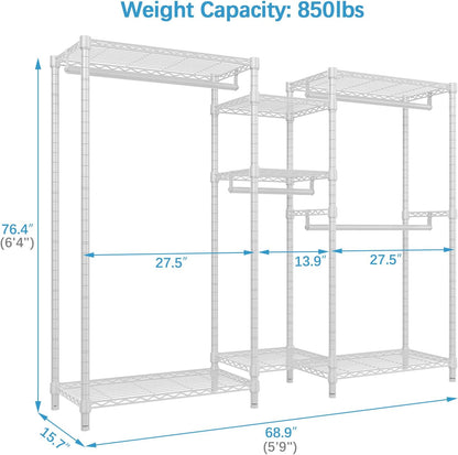 VIPEK Classic V6 Wire Garment Rack 5 Tiers Heavy Duty Clothes Rack for Hanging Clothes, Wardrobe Racks Compact Large Metal Clothing Racks Freestanding Closet Storage Racks, Max Load 850LBS, White