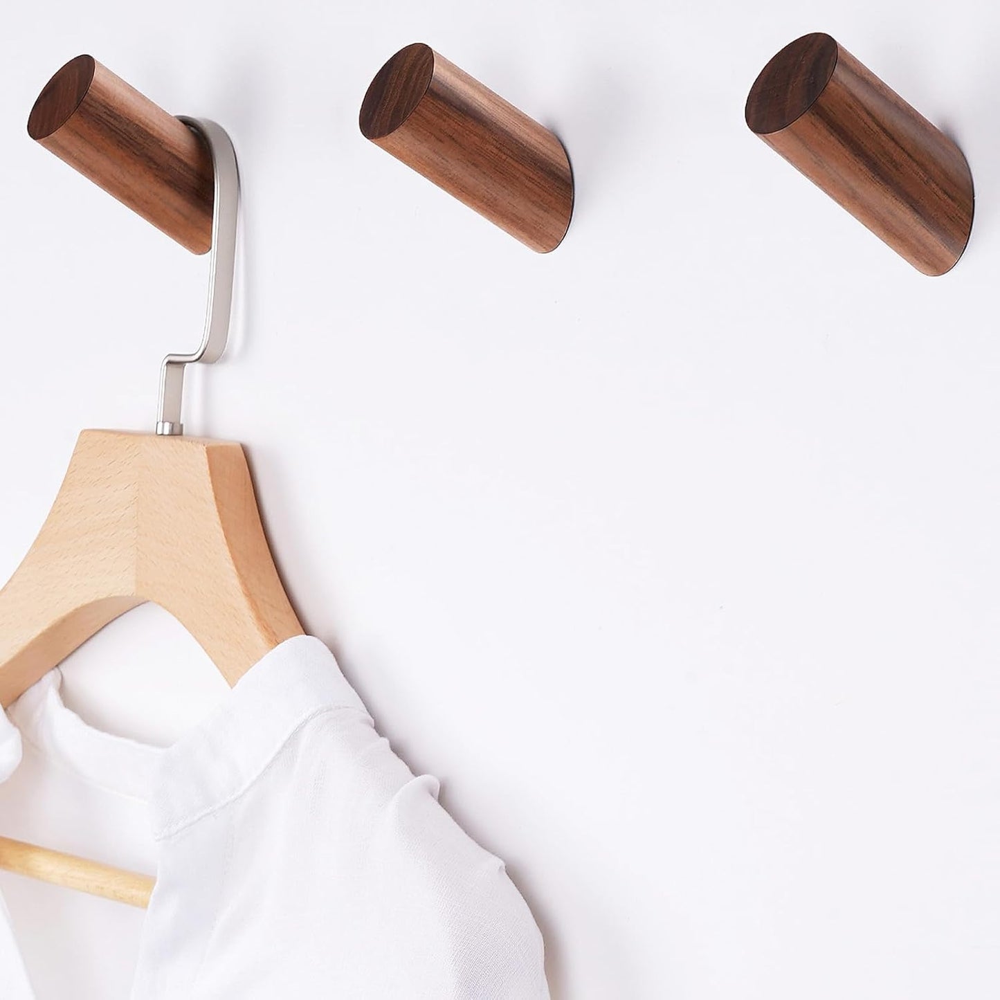 Wood Hooks, 3 Pack Wall Hooks Heavy Duty Rustic Coat Hooks Wall Mounted, Decorative Hooks for Hanging Coats Hats Towels Robes Hat Rack for Wall (Walnut Wood)