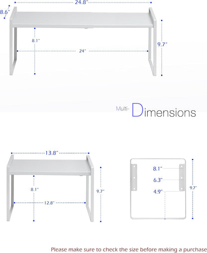 Nxconsu Cabinet Shelf Expandable Height Adjustable Organizer Riser for Kitchen Cabinet Pantry Cupboard Under Sink Countertop Organization Storage Space Saver Stackable Heavy Duty Metal White